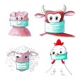 Farm animals with face masks