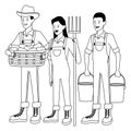 Farm, animals and farmer cartoon in black and white Royalty Free Stock Photo