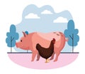 Farm, animals and farmer cartoon Royalty Free Stock Photo