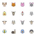 Farm animals filled outline icons set Royalty Free Stock Photo