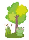 Farm animals frog with flies flying tree foliage nature cartoon