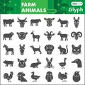 Farm animals glyph icon set, home animal symbols collection or sketches. Animals from a farm solid style signs for web