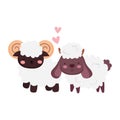 Farm animals goat and sheep love hearts cartoon Royalty Free Stock Photo