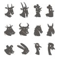 Farm Animals Heads Black Icons Set Royalty Free Stock Photo