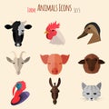 Farm Animals Icons with Flat Design Royalty Free Stock Photo