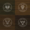 Farm animals illustration or logo vector set of 4 illustrations isolated in wood vector background Royalty Free Stock Photo