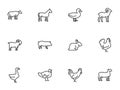 Farm animals line icons set Royalty Free Stock Photo