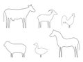 Farm animals line set vector illustration. Cow, cock, goat, horse, sheep and goose Royalty Free Stock Photo