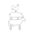 Farm animals line set vector illustration. Cow, pig and cock isolated on white Royalty Free Stock Photo