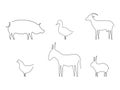 Farm animals line set vector illustration. Pig, duck, goat, chicken, rabbit and donkey isolated on white. Royalty Free Stock Photo