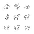 Farm animals line vector icons set Royalty Free Stock Photo