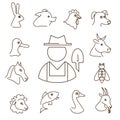 Farm animals linear icons set Royalty Free Stock Photo