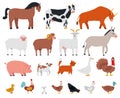 Farm animals. Livestock and cute pets, horse, cow, bull, goat, dog, goose and pig. Village domestic animals cartoon Royalty Free Stock Photo