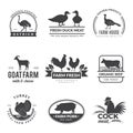 Farm animals logo. Cow sheep goat symbols for fresh healthy food of farmers vector collection