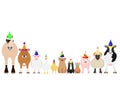 Farm animals with party hat border set Royalty Free Stock Photo