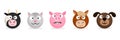 Farm animals and pets faces emoticons. Vector cartoon emojis