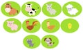 Farm animals and pets vector icons set isolated on a white background. Flat style characters.Cute cartoon animals Royalty Free Stock Photo