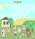 Farm animals. Plush animals. Illustration of a farm with animals