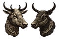 Farm animals portrait. bull ram vintage tattoo sketch. Neural network AI generated