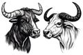 Farm animals portrait. bull ram vintage tattoo sketch. Neural network AI generated