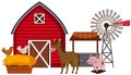 Farm animals and red barn Royalty Free Stock Photo