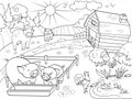 Farm animals and rural landscape coloring raster for adults Royalty Free Stock Photo