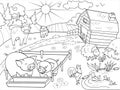 Farm animals and rural landscape coloring vector for adults