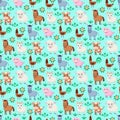Farm animals seamless pattern. Collection of cartoon cute animals. Cow, sheep, goat, horse, donkey, pig, cock, chicken. Royalty Free Stock Photo