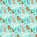 Farm animals seamless pattern. Collection of cartoon cute baby animals. Cow, sheep, goat, horse, donkey, pig, cock. Royalty Free Stock Photo