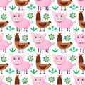 Farm animals seamless pattern. Collection of cartoon cute baby animals. pig, chicken. Flat illustration isolated. Royalty Free Stock Photo