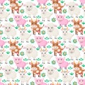 Farm animals seamless pattern. Collection of cartoon cute baby animals. goat, pig, sheep, cow. Flat vector illustration Royalty Free Stock Photo