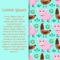 Farm animals pattern. Collection of cartoon cute baby animals. pig, chicken. Flat vector illustration isolated. . Royalty Free Stock Photo