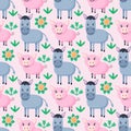 Farm animals seamless pattern. Collection of cartoon cute baby animals. pig, donkey. Flat vector illustration isolated. Royalty Free Stock Photo