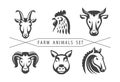 Farm animals set - Cow, Chicken, Ram, Pig, Horse, Goat. Template for Butcher shop, store, meat market and packaging