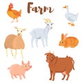 Farm animals set in flat style isolated on white background. Cute animals collection. Vector illustration. Royalty Free Stock Photo