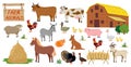 Farm animals set in flat style isolated on white background. Vector illustration Royalty Free Stock Photo