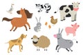 Farm animals set in flat style isolated on white background. Vector illustration. Cute cartoon animals collection sheep Royalty Free Stock Photo