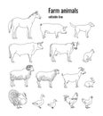 Farm animals set of horse, pig, dog, bull, cow, cat, ram, sheep, goat, rabbit, turkey, goose, duck, rooster, chicken Royalty Free Stock Photo