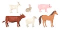 Farm animals set. Vector illustration of horse, cow, goat, sheep, pig and rabbit Royalty Free Stock Photo