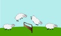 Farm animals. Sheep Jump Over Fence. Count sheep. Vector Royalty Free Stock Photo