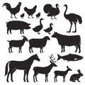 Farm animals silhouette icons.