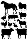 Farm animals silhouette set Royalty Free Stock Photo