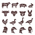 Farm animals silhouettes collection. Butcher shop labels Royalty Free Stock Photo