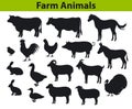 Farm animals silhouettes collection Royalty Free Stock Photo