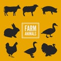 Farm animals silhouettes collection isolated on yellow vector Royalty Free Stock Photo