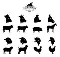 Farm Animals Silhouettes and Icons Isolated on White Royalty Free Stock Photo