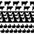 Farm animals silhouettes seamless borders Royalty Free Stock Photo