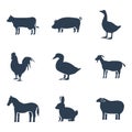 Farm animals silhouettes vector icon set. Vector illustration. Vector symbols Royalty Free Stock Photo