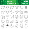 Farm animals thin line icon set, home animal symbols collection or sketches. Animals from a farm linear style signs for