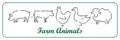 Farm animals, thin line style, flat design. Vector line icons set Royalty Free Stock Photo